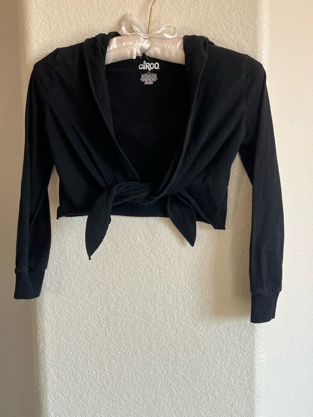 Circo Black Cropped Tie-Front Shrug Hoodie